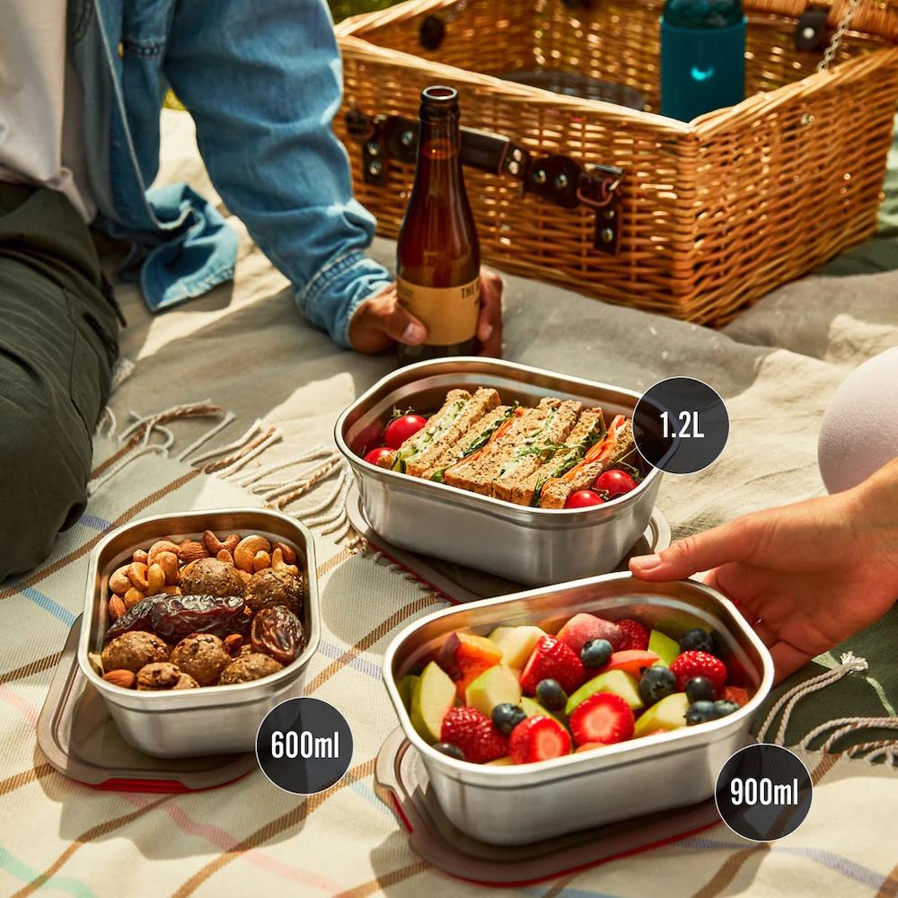 Black + Blum Travel Accessories Grey/Red Black + Blum Steel Food Box - Medium