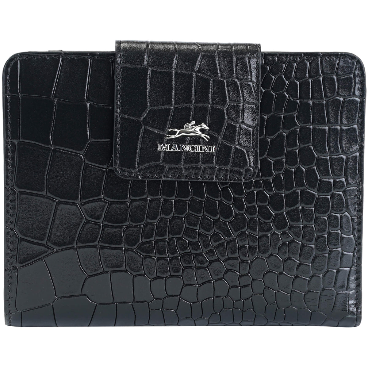 Mancini Wallets Black Mancini Croco2 Women’s Medium Clutch Wallet with Enhanced RFID Protection