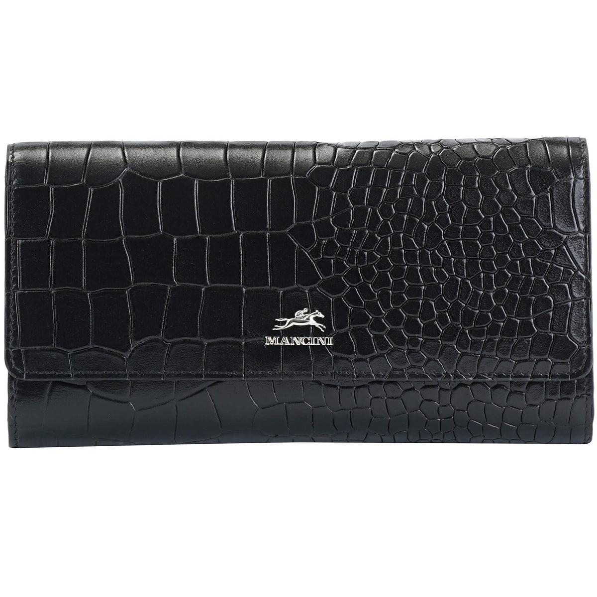 Mancini Wallets Black Mancini Croco2 Women’s Quad Fold Wallet with Enhanced RFID Security