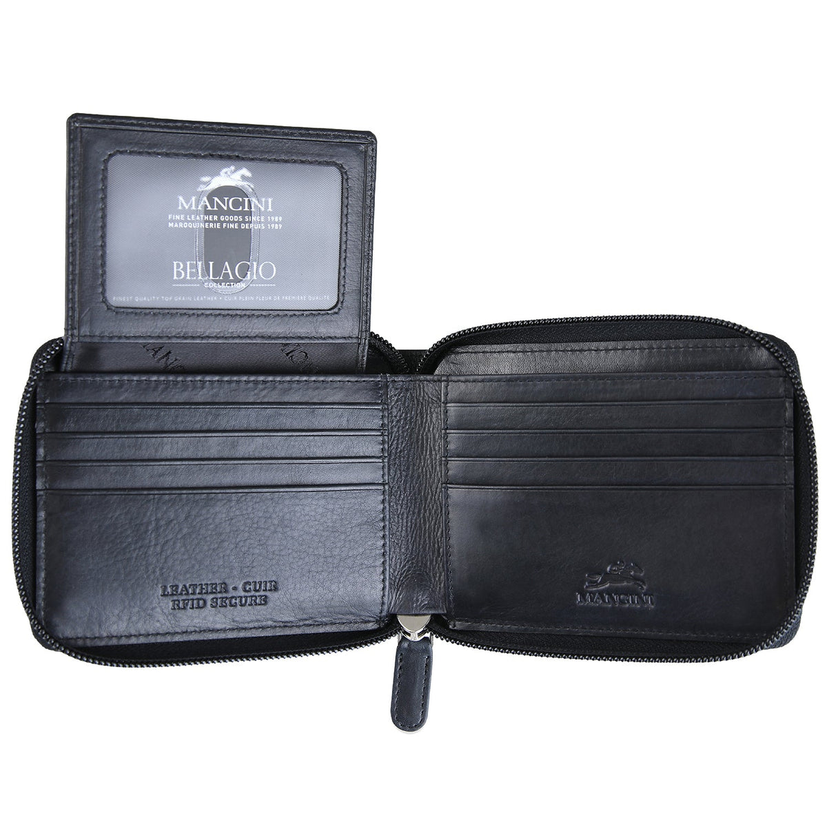 Mancini Wallets Mancini BELLAGIO Zippered RFID Billfold With Removable Passcase