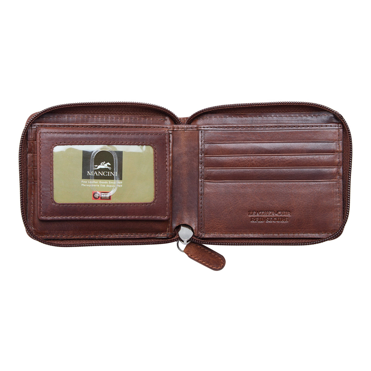 Mancini Wallets Mancini BOULDER Men's RFID Secure Zippered Wallet with Removable Passcase