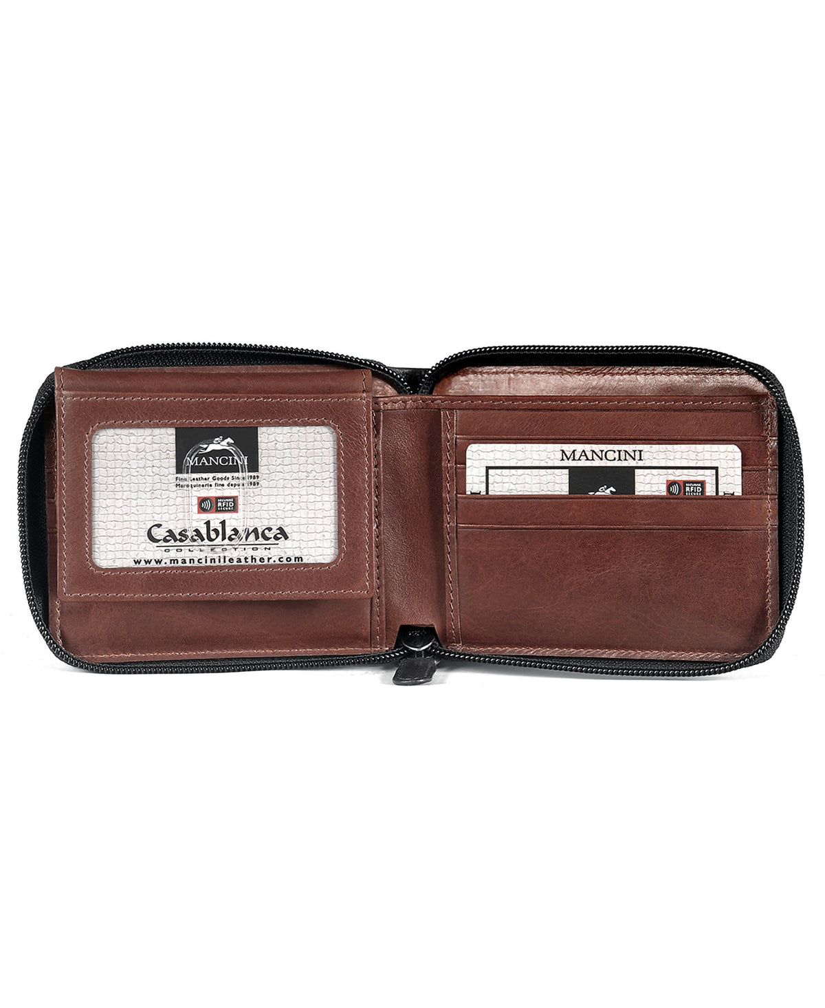 Mancini Wallets Mancini CASABLANCA Collection Men’s Zippered Wallet with Removable Passcase (RFID Secure)