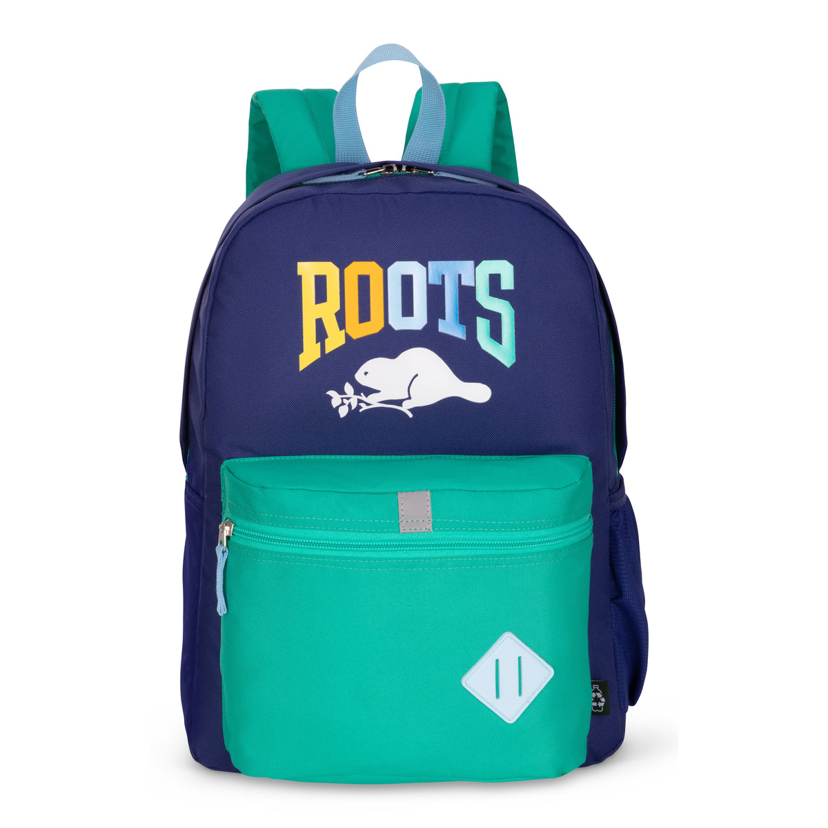 Roots Backpacks Navy Green Roots Recycled Backpack 22.5L - Colour Block Logo