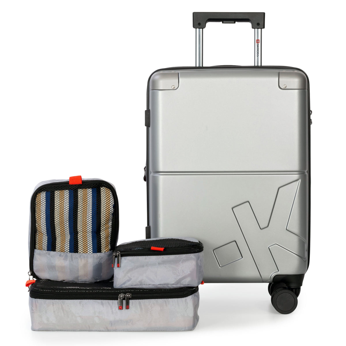 SKROSS Luggage Silver Skross Studio K 20” Hardside Carry-On Luggage with 3 Packing Cubes