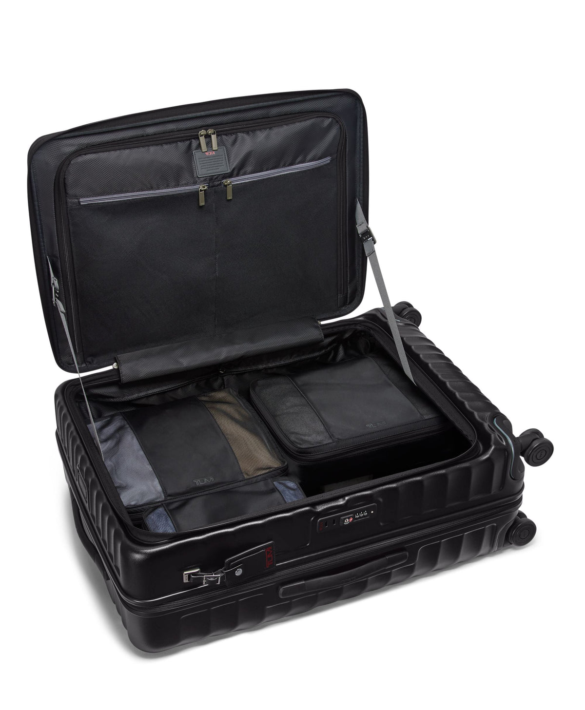 Tumi Luggage Black Textured Tumi 19 Degree Large Front Access Expandable Checked Luggage