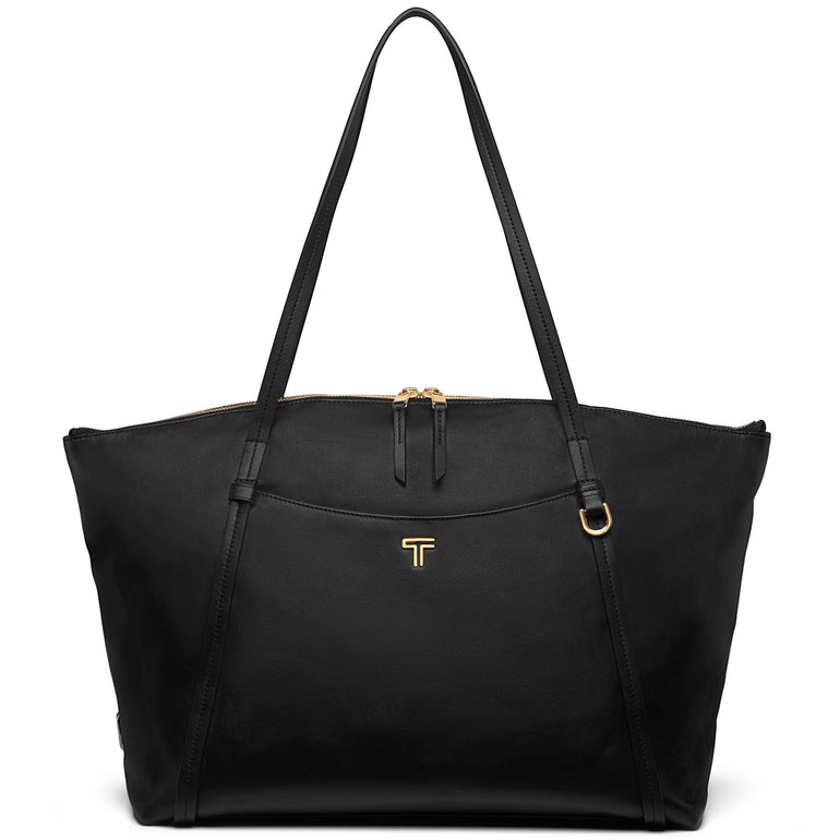 Tumi Tote Bag Black/Light Gold Tumi Voyageur Leather Q Tote