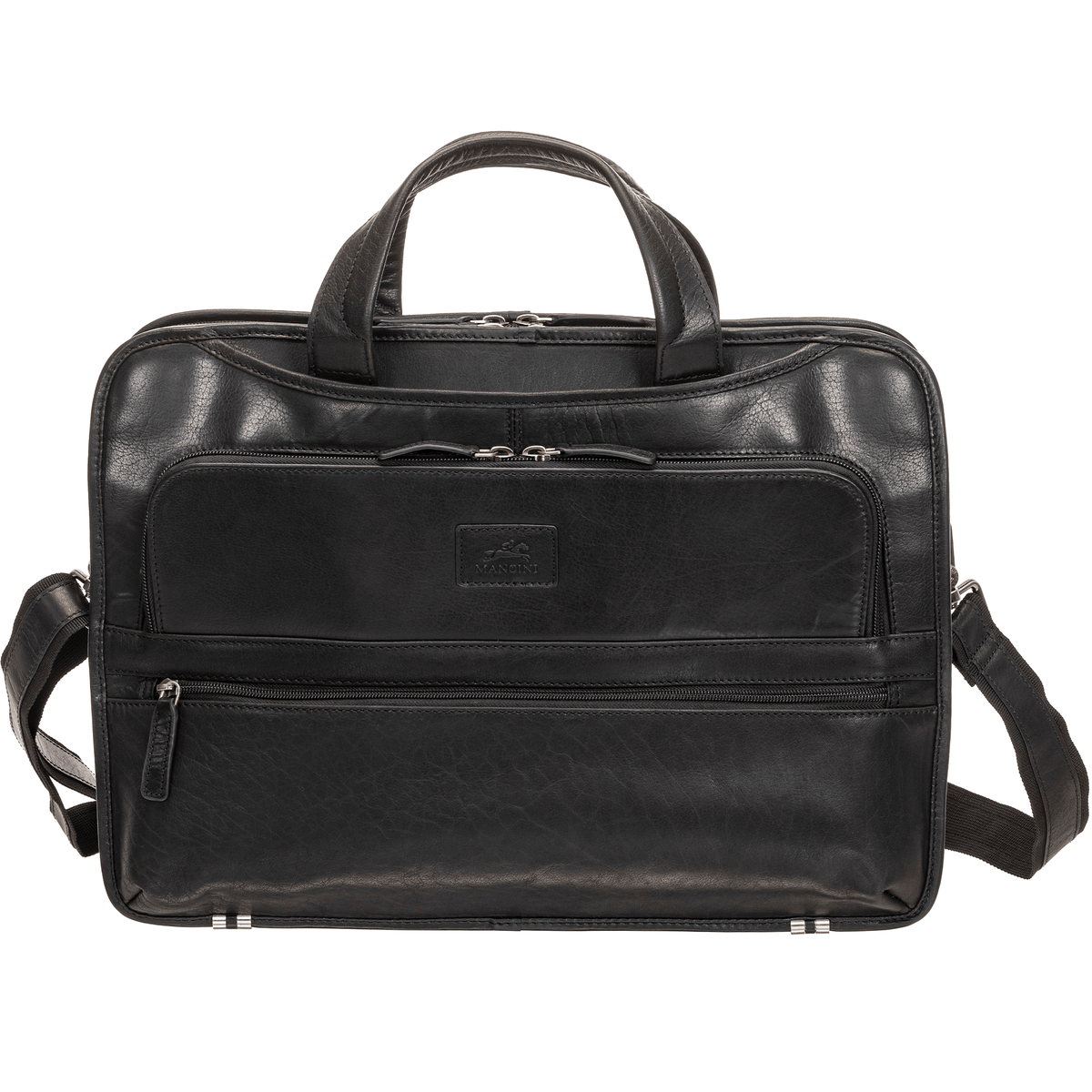 Mancini Laptop Briefcase Black Mancini BUFFALO Triple Compartment Briefcase for 15.6” Laptop / Tablet