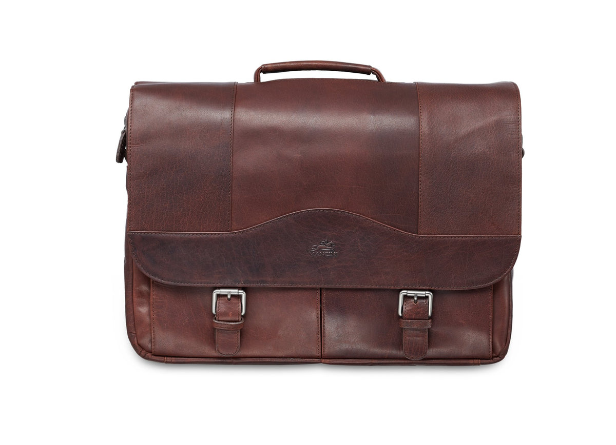 Mancini Laptop Briefcase Brown Mancini BUFFALO Porthole Briefcase for 15.6'' Laptop / Tablet (RFID Blocking)