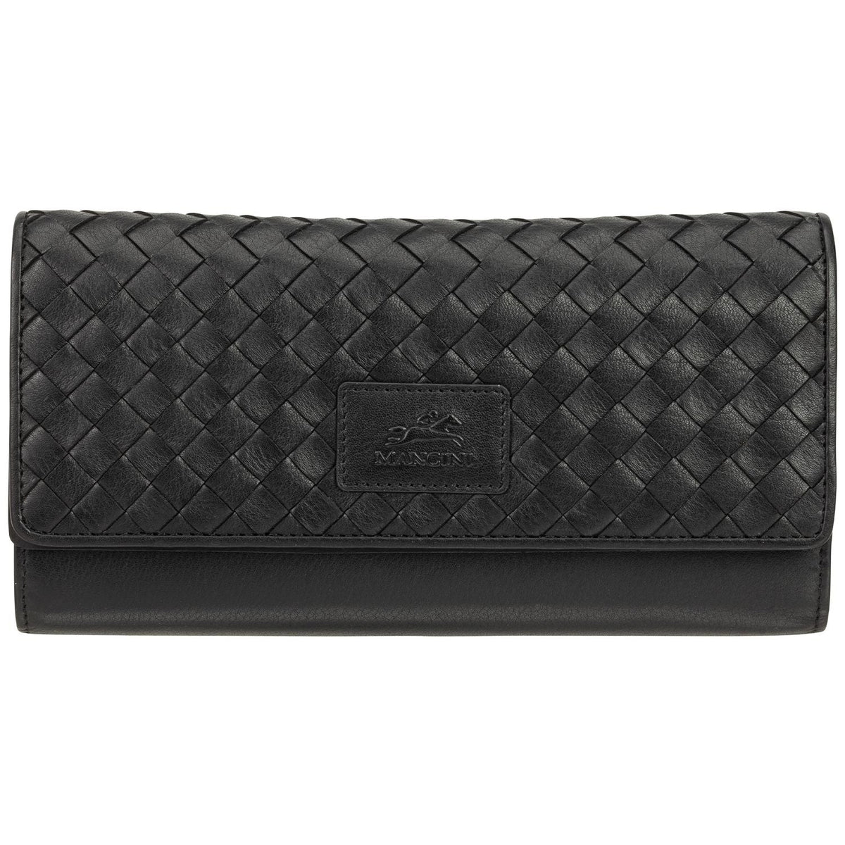 Mancini Wallets Black Mancini BASKET WEAVE RFID Secure Quadruple Fold Wallet