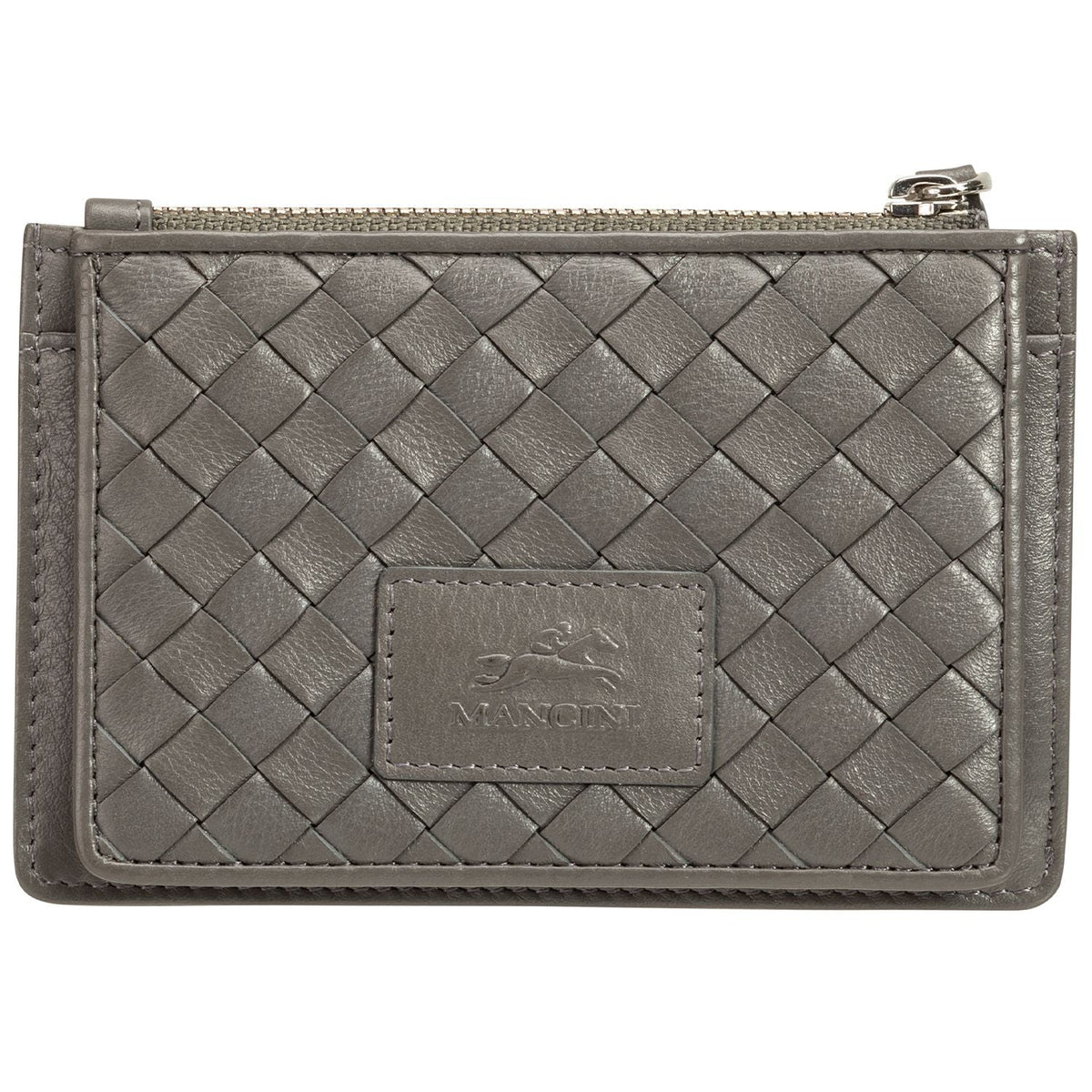 Mancini Wallets Grey Mancini BASKET WEAVE RFID Secure Card Case and Coin Pocket
