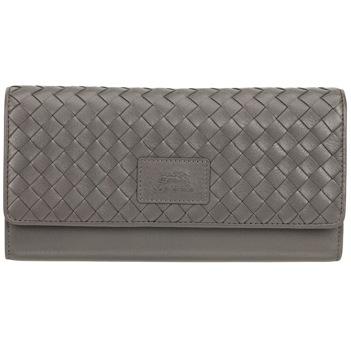 Mancini Wallets Grey Mancini BASKET WEAVE RFID Secure Quadruple Fold Wallet