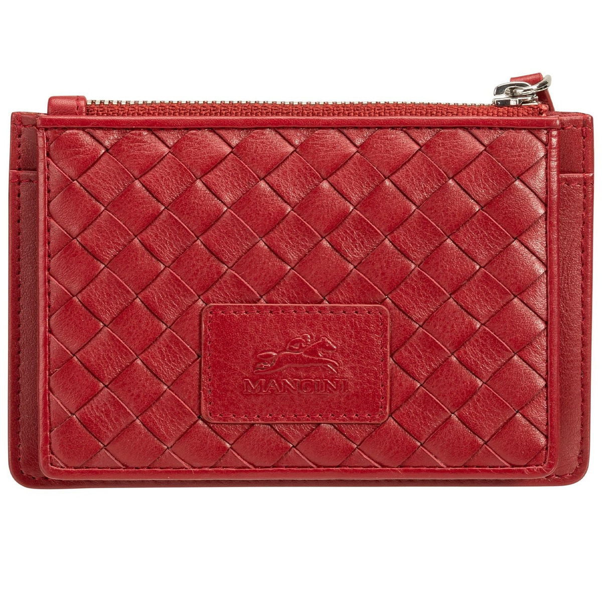 Mancini Wallets Red Mancini BASKET WEAVE RFID Secure Card Case and Coin Pocket